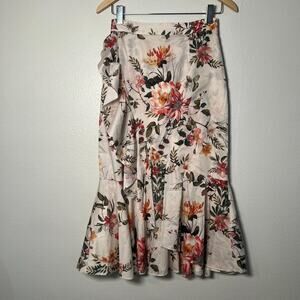 Antonio Melani Women’s Pencil Skirt Size 2 Cream Floral Peplum Ruffle